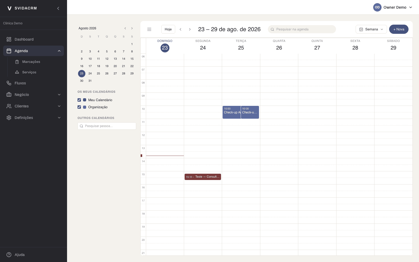 Svida CRM weekly booking calendar