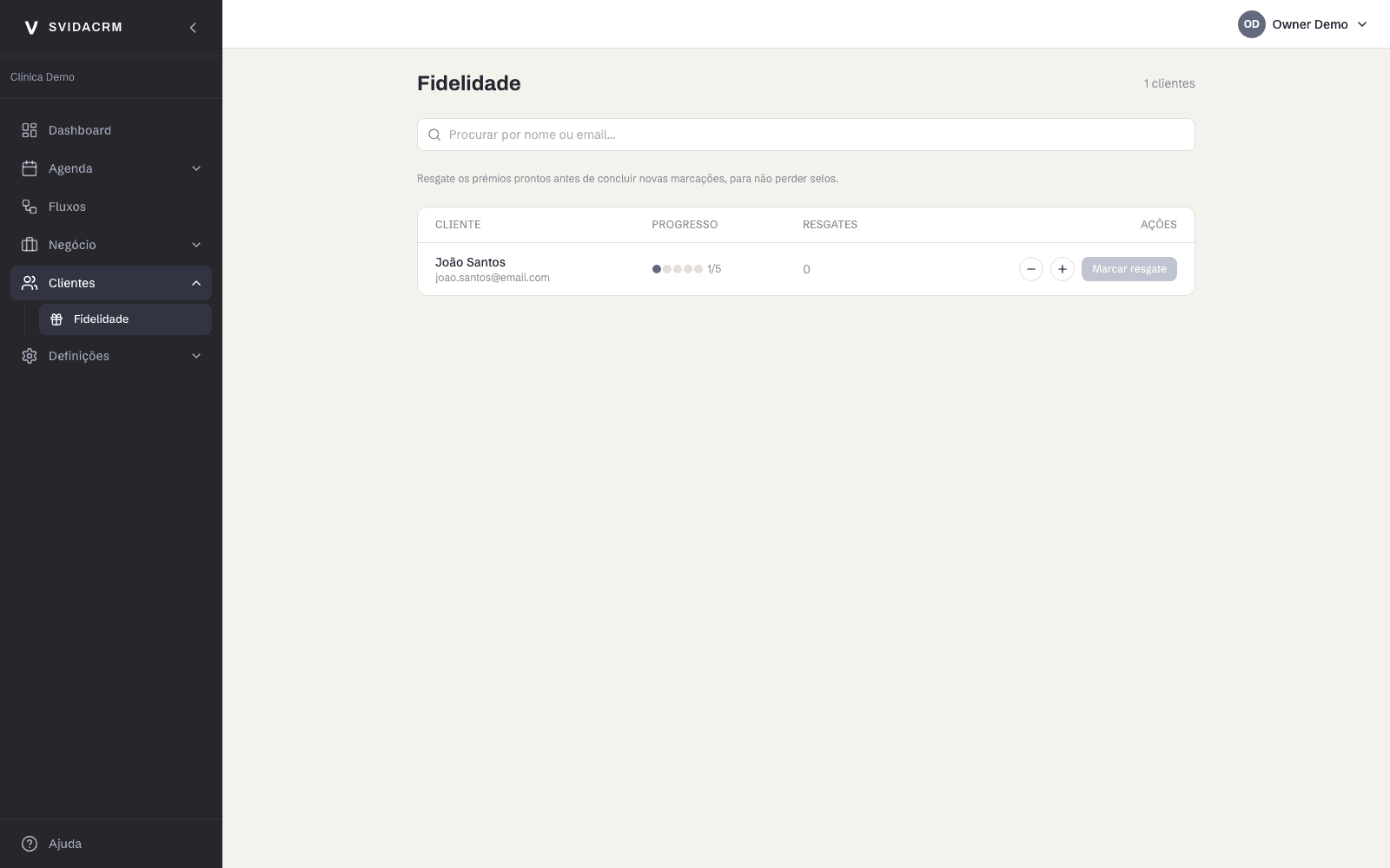 Svida CRM client loyalty progress and rewards